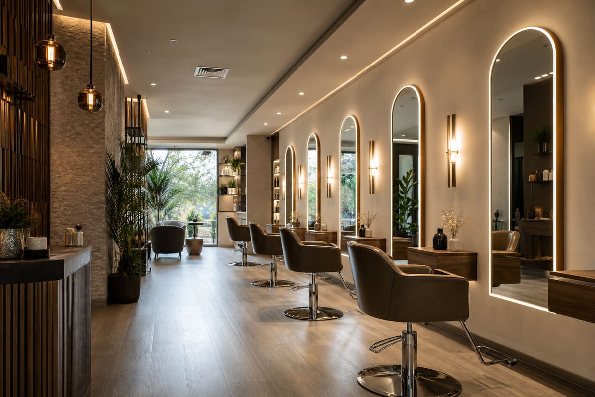 Modern hair salon interior with styling chairs